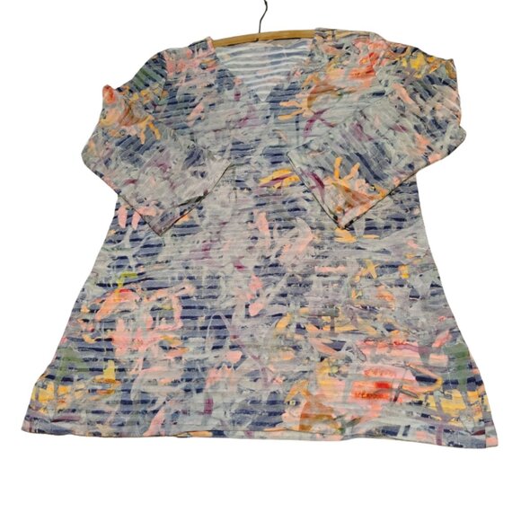 Soft Surroundings Womens Botanique Floral Tunic Top Large Ribbed Coastal Boho - Picture 3 of 5